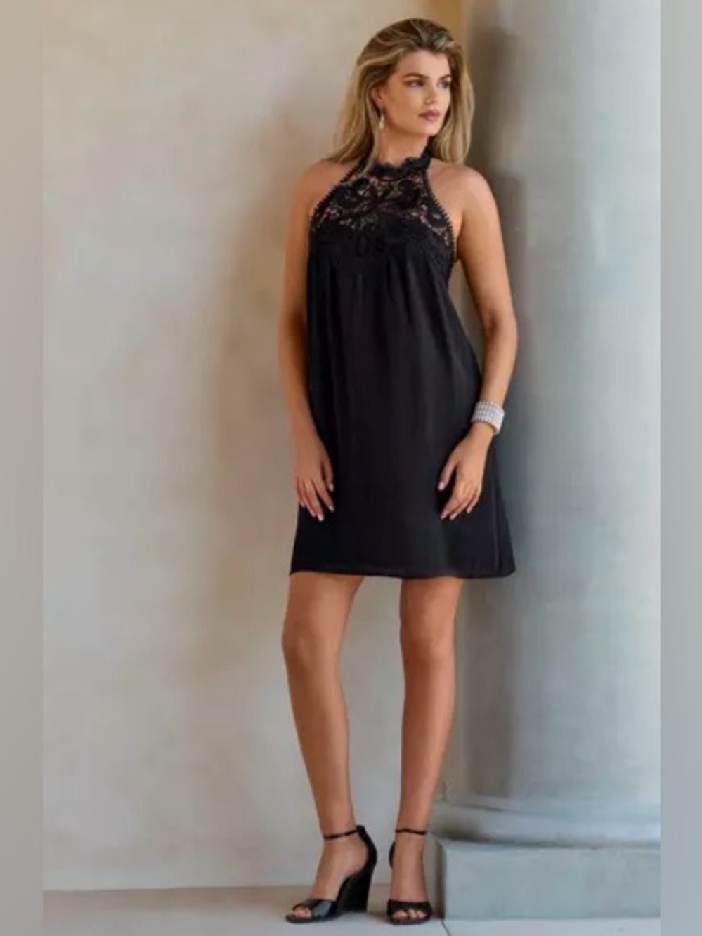 NWT Boston Proper Black Lace Halter Mini Dress